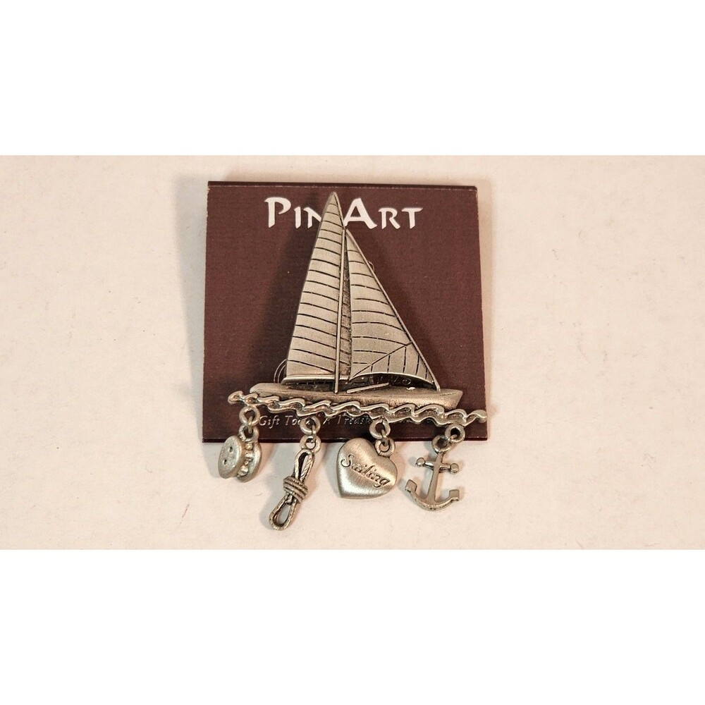 Spoontiques Nautical Pin Art Sailboat Pin Brooch Sailing Anchor NWT